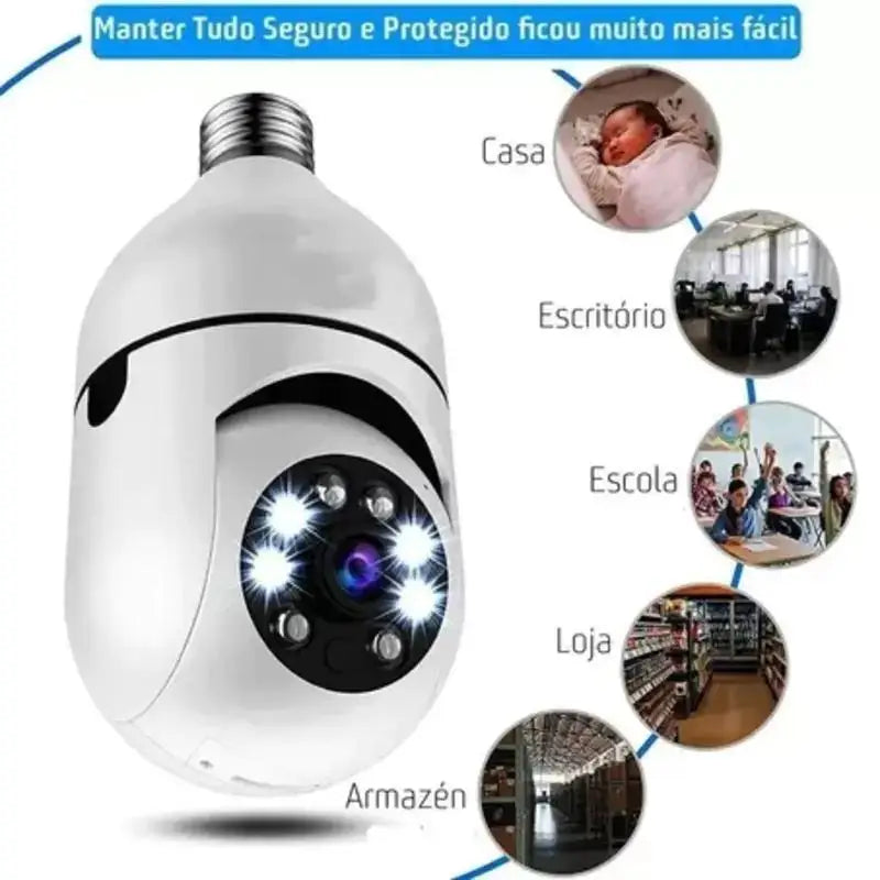 Câmera segurança wifi ip sem fio 360 com encaixe lampada bocal aplicativo yoosee ptz full HD visão noturna - bivolt